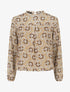 Blouse manches longues à col rond et imprimé anneaux - Beige - 1
