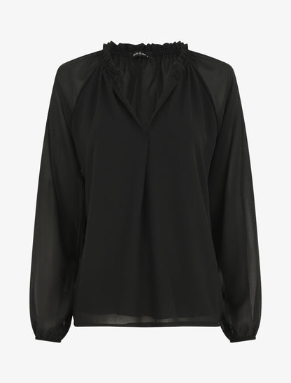 Blouse ample unie manches longues - Noir - 5