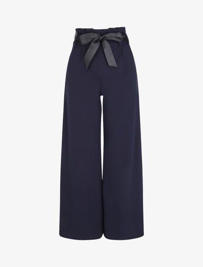 Pantalon ample à taille haute froncée - Marine - 1