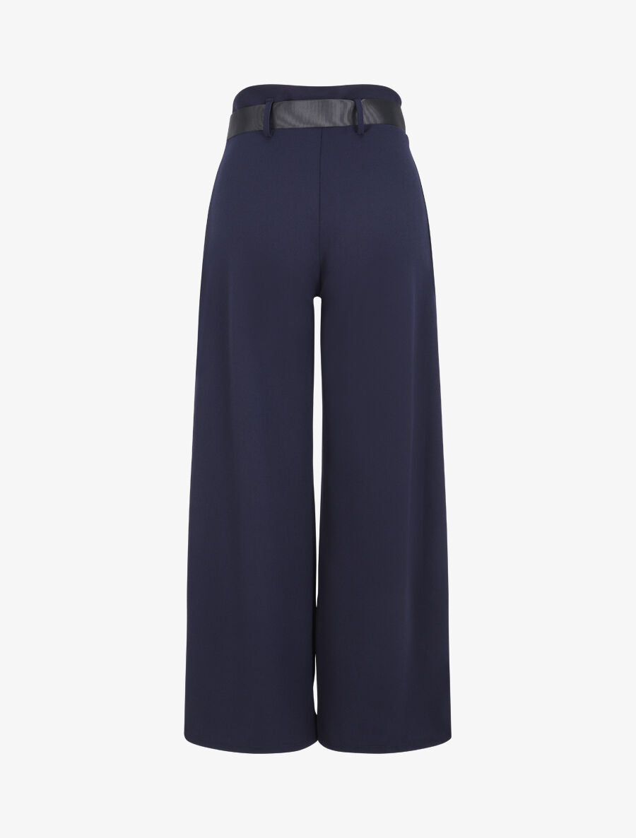 Pantalon ample à taille haute froncée - Marine - 2
