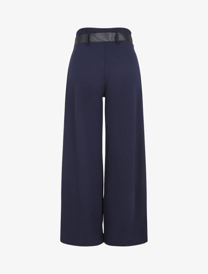 Pantalon ample à taille haute froncée - Marine - 2