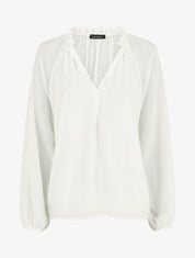 Blouse ample unie manches longues - Blanc - 1