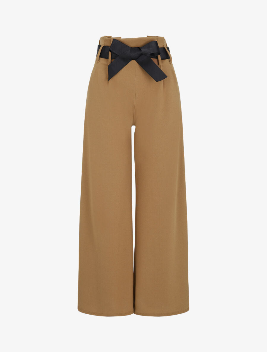 Pantalon ample à taille haute froncée - Camel - 1