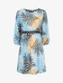 Robe manches 3/4 imprimé feuille fantaisie - Écru/bleu ciel - 1