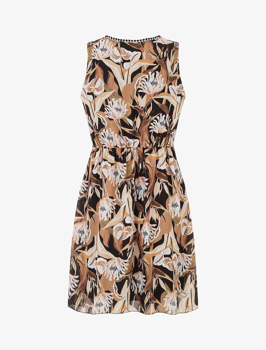 Robe courte tropical sans manches col cache-coeur - Noir - 2