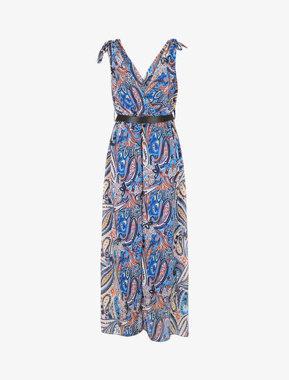 Robe longue sans manches imprimé cachemire stylisé - Bleu - 2