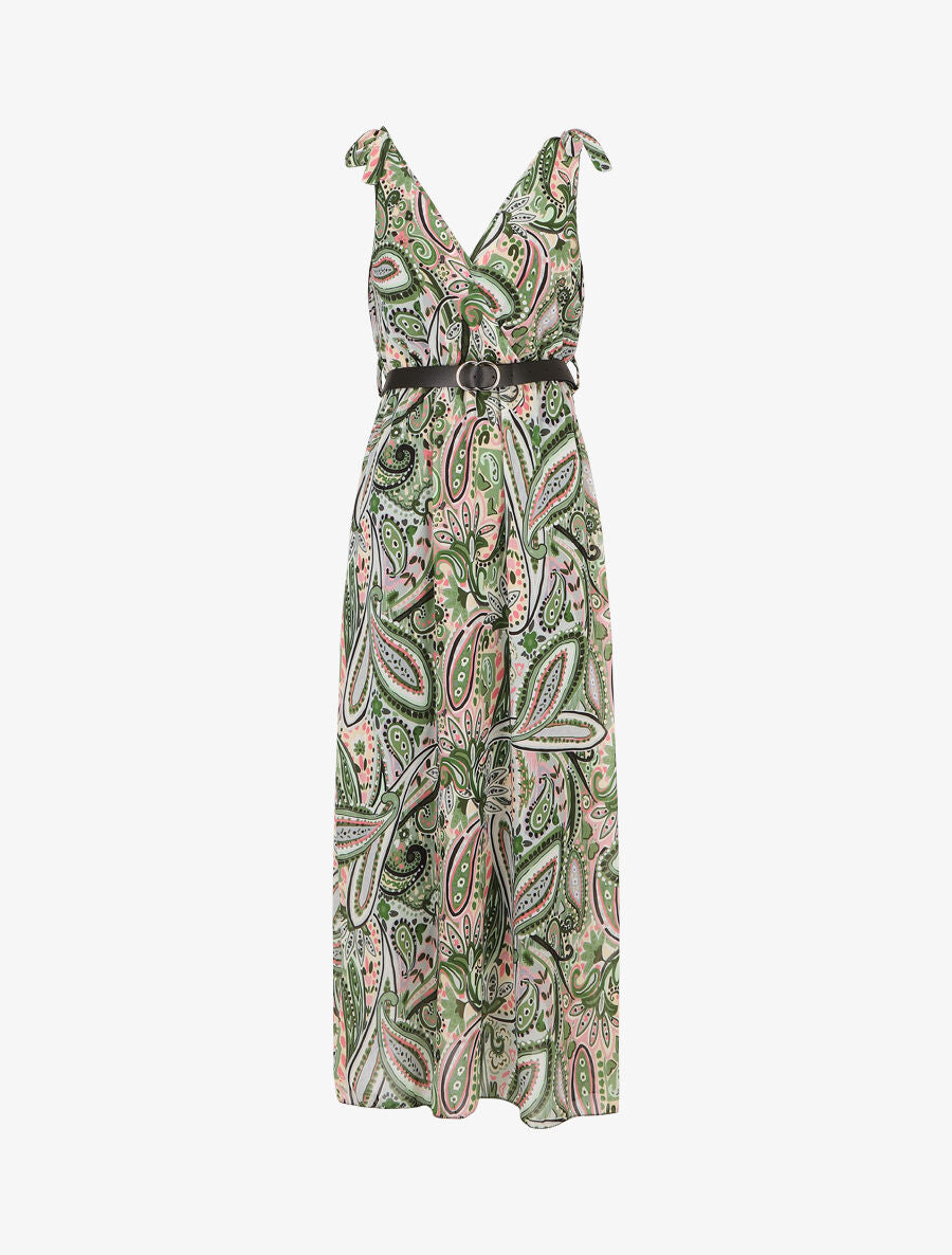 Robe longue sans manches imprimé cachemire stylisé - Vert - 1