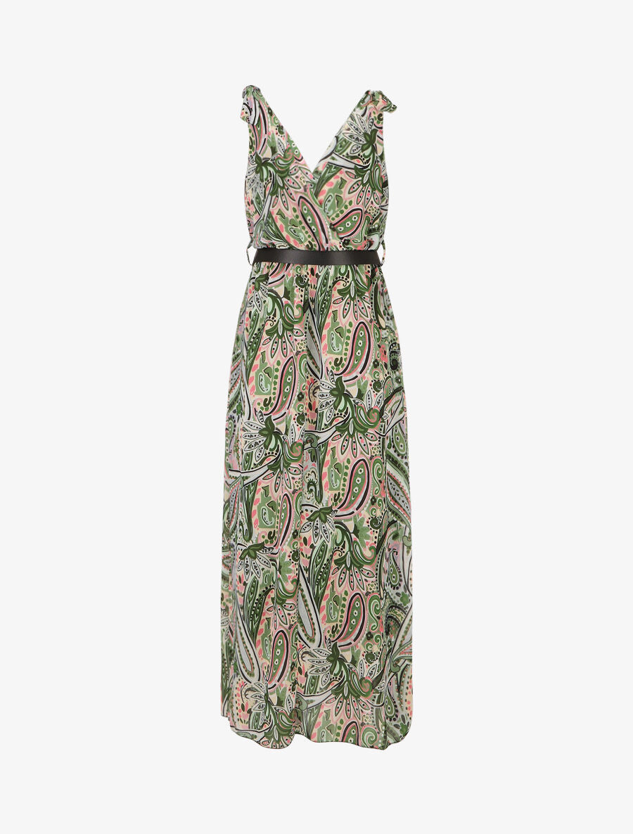 Robe longue sans manches imprimé cachemire stylisé - Vert - 2