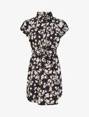Robe patineuse imprimé fleurs de cerisier à manches courtes - Noir - 1