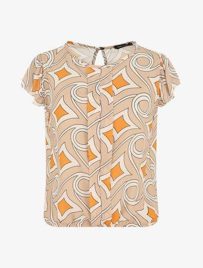 Top à mancherons imprimé graphique - Beige - 5
