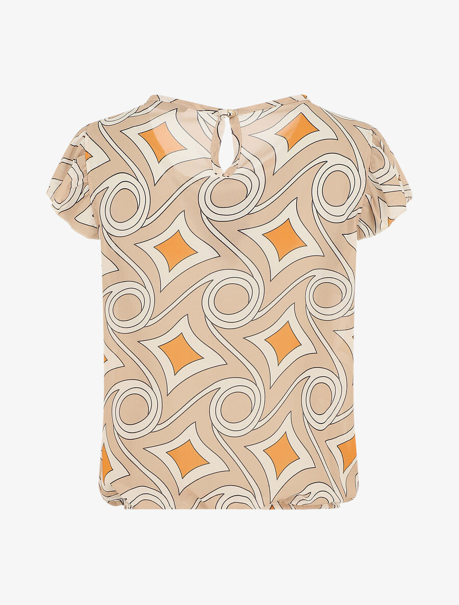 Top à mancherons imprimé graphique - Beige - 2