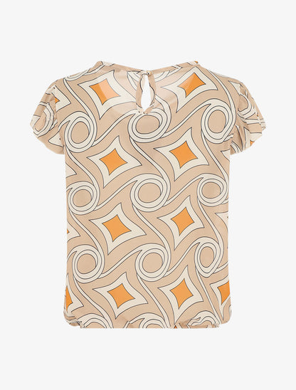 Top à mancherons imprimé graphique - Beige - 2