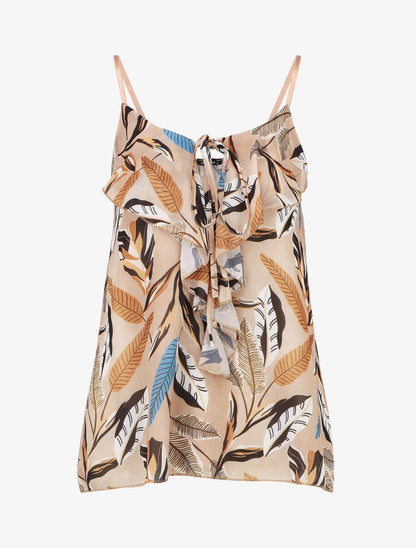 Caraco imprimé feuilles col à volants - Beige - 5