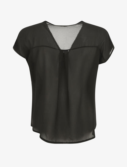 Top uni en voile et broderies - Noir - 2