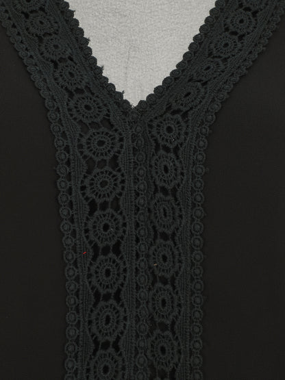 Top uni en voile et broderies - Noir - 3