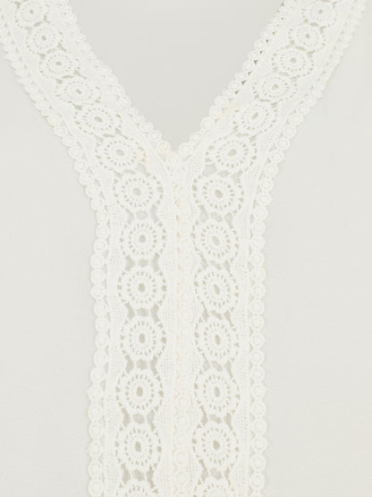 Top uni en voile et broderies - Blanc - 3