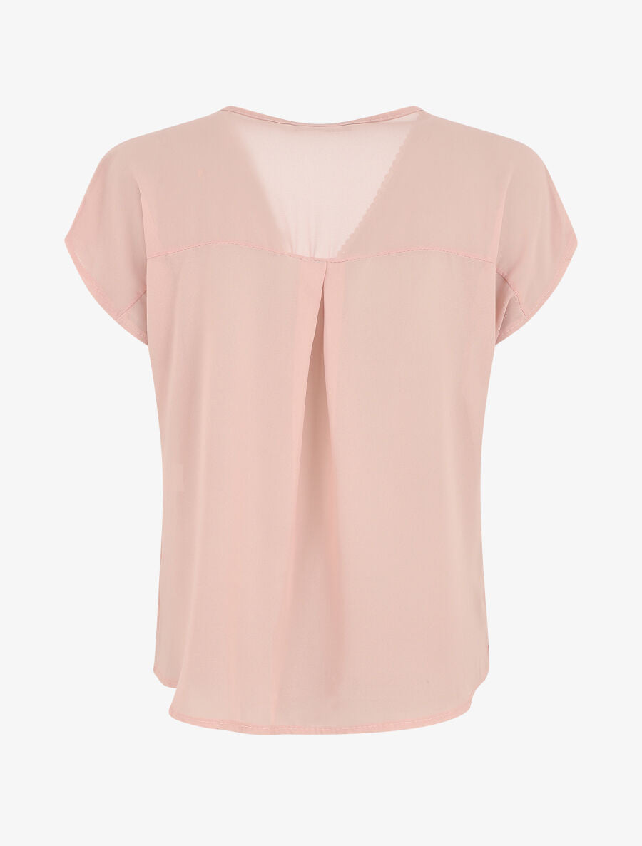 Top uni en voile et broderies - Rose - 2