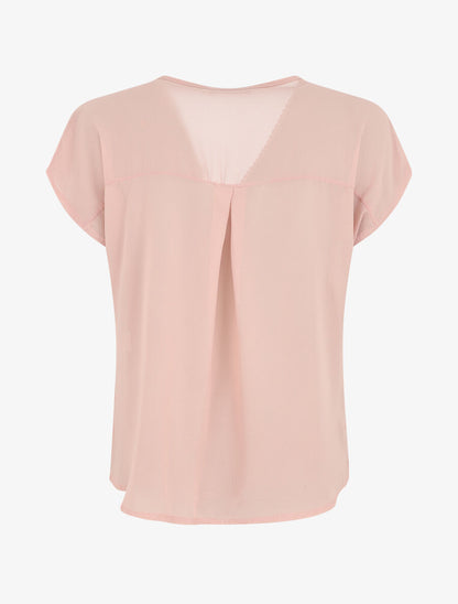 Top uni en voile et broderies - Rose - 2