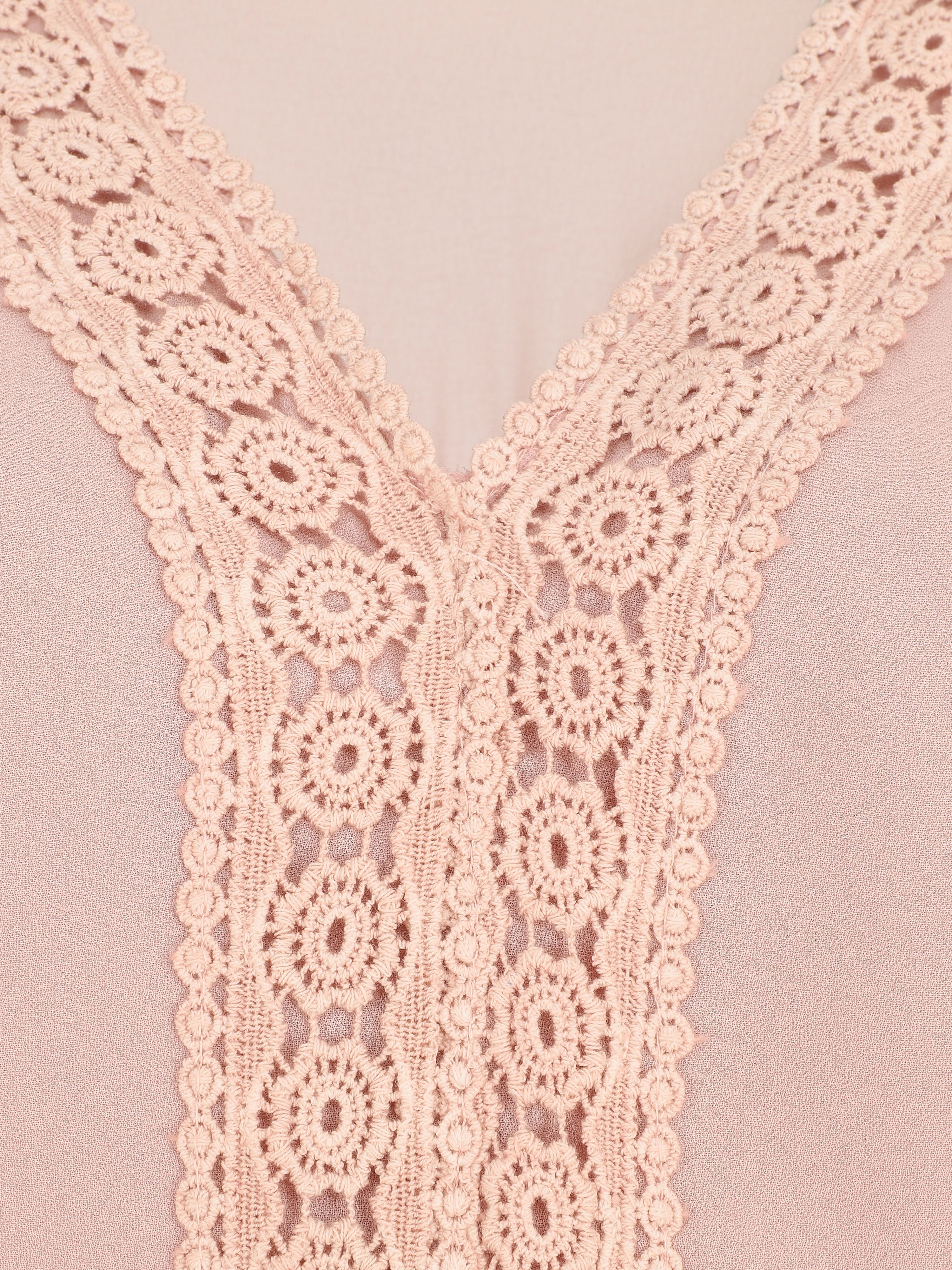 Top uni en voile et broderies - Rose - 3