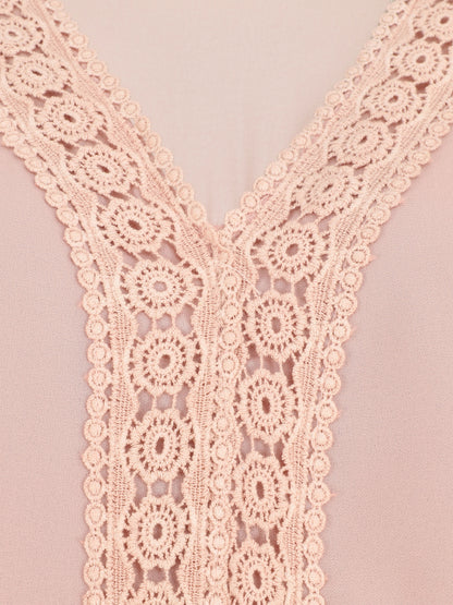Top uni en voile et broderies - Rose - 3