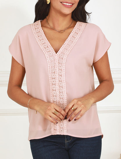 Top uni en voile et broderies - Rose - 4