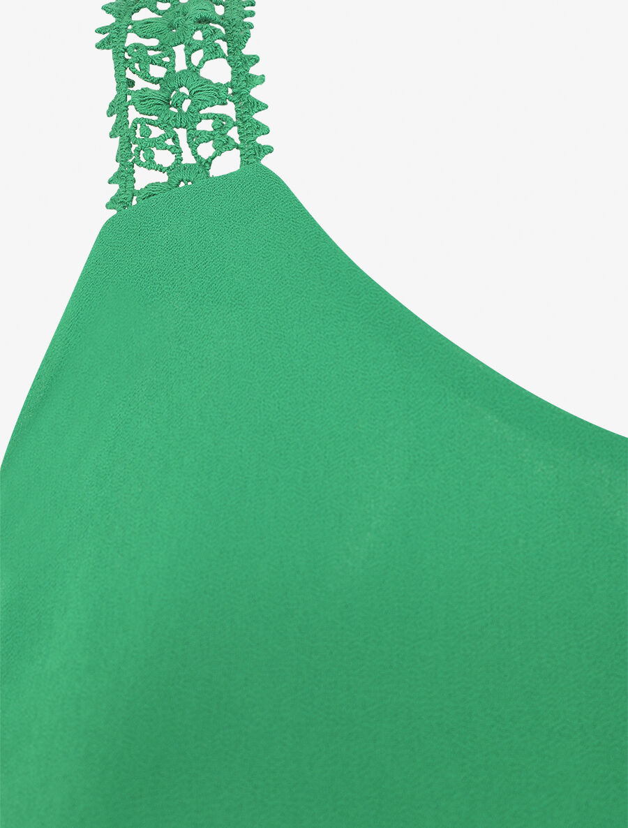Débardeur fluide uni à bretelles en crochet - Vert - 3