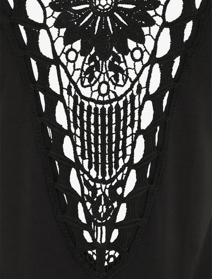 Top uni à détail broderies - Noir - 3