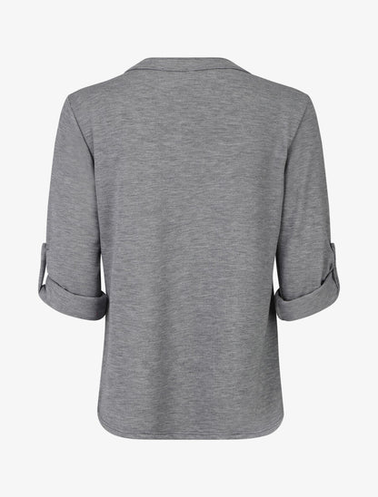 Pull uni fin à manches retroussables - Gris - 2