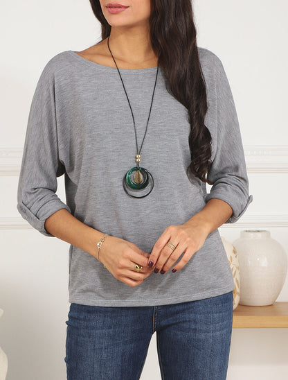 Pull fin à manches retroussables - Gris - 4