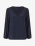 Blouse unie à manches longues et col en dentelle - Marine - 1