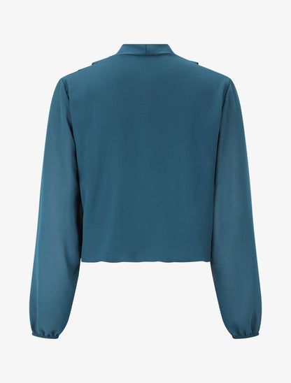 Blouse drapée unie à manches longues - Bleu canard - 2
