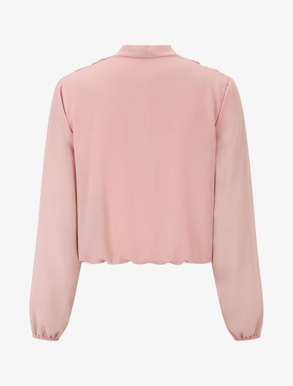 Blouse drapée unie à manches longues - Rose poudré - 2