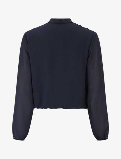 Blouse drapée unie à manches longues - Marine - 2