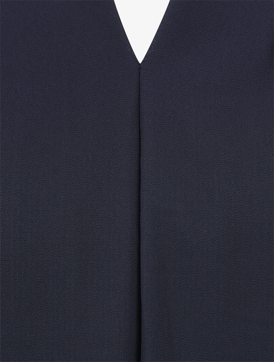 Blouse drapée unie à manches longues - Marine - 3