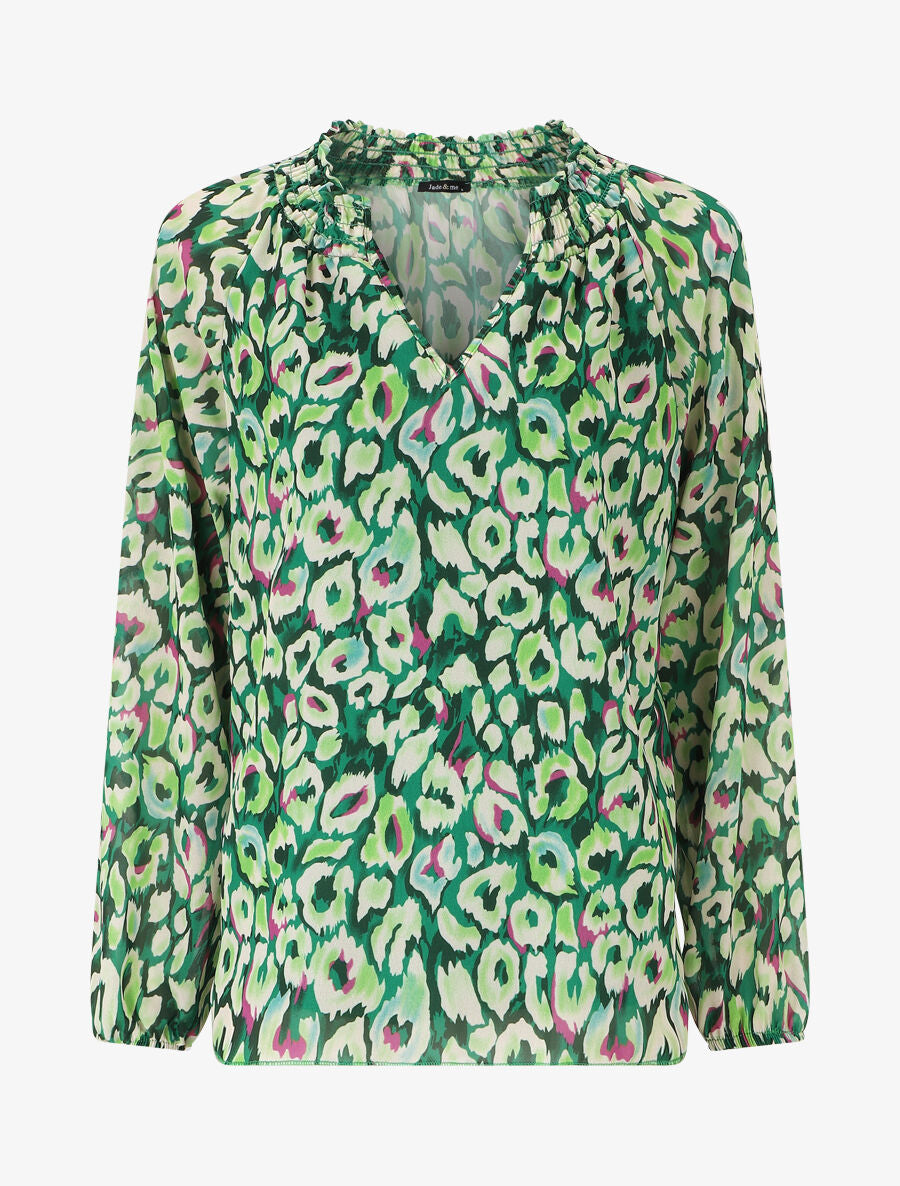 Blouse en voile à imprimé graphique - Vert - 1