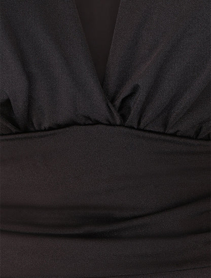 Body uni à col cache-coeur - Noir - 3