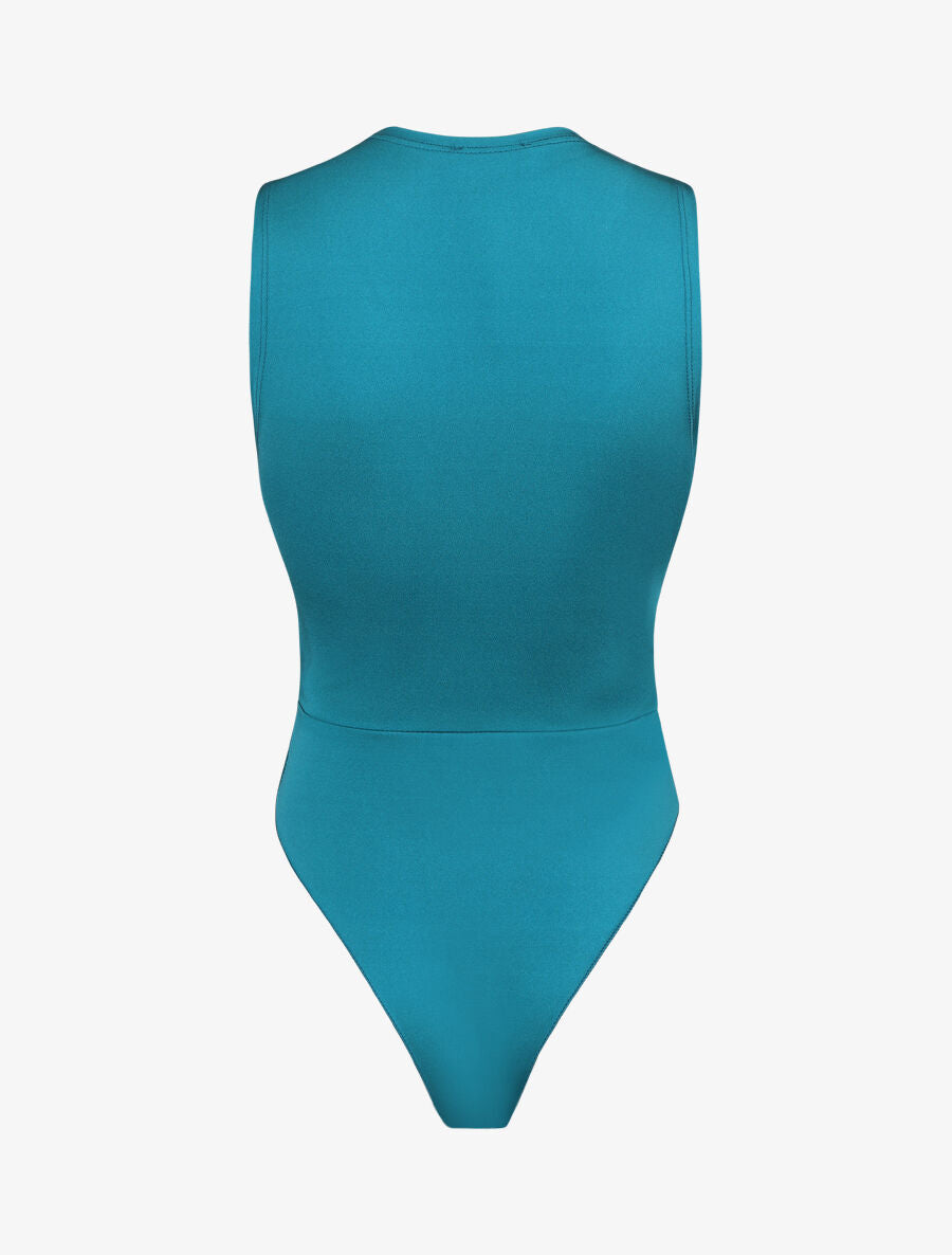 Body uni à col cache-coeur - Bleu canard - 2