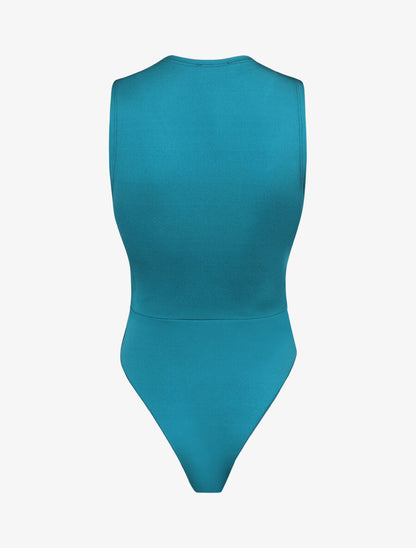 Body uni à col cache-coeur - Bleu canard - 2