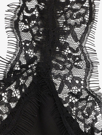 Caraco uni à détail en dentelle - Noir - 3