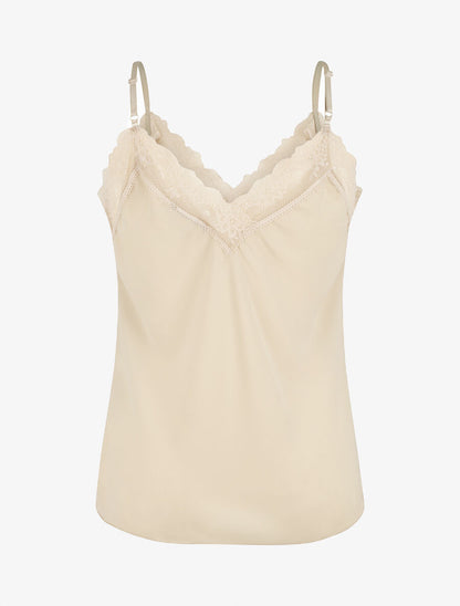 Caraco uni col V à détail dentelle - Beige - 2