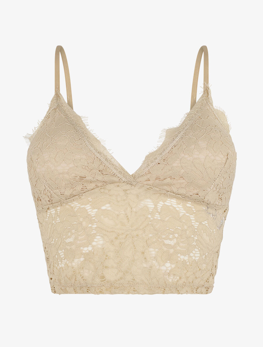 Crop top en dentelle ajourée - Beige - 1