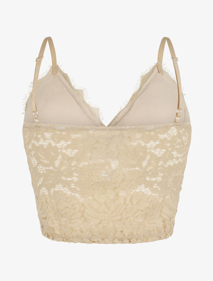 Crop top en dentelle ajourée - Beige - 2