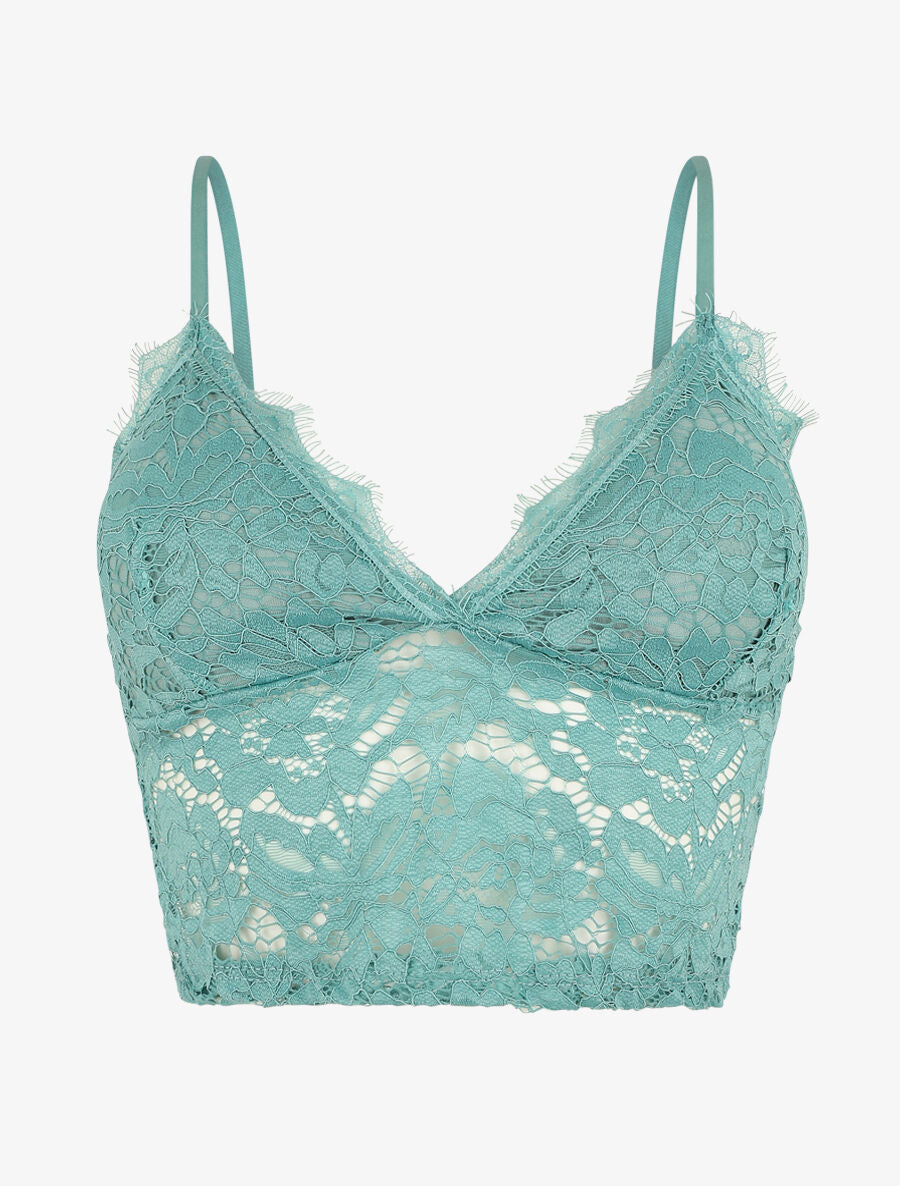 Crop top en dentelle ajourée - Turquoise - 4