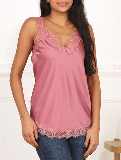 Caraco uni à bords en dentelle - Vieux rose - 4
