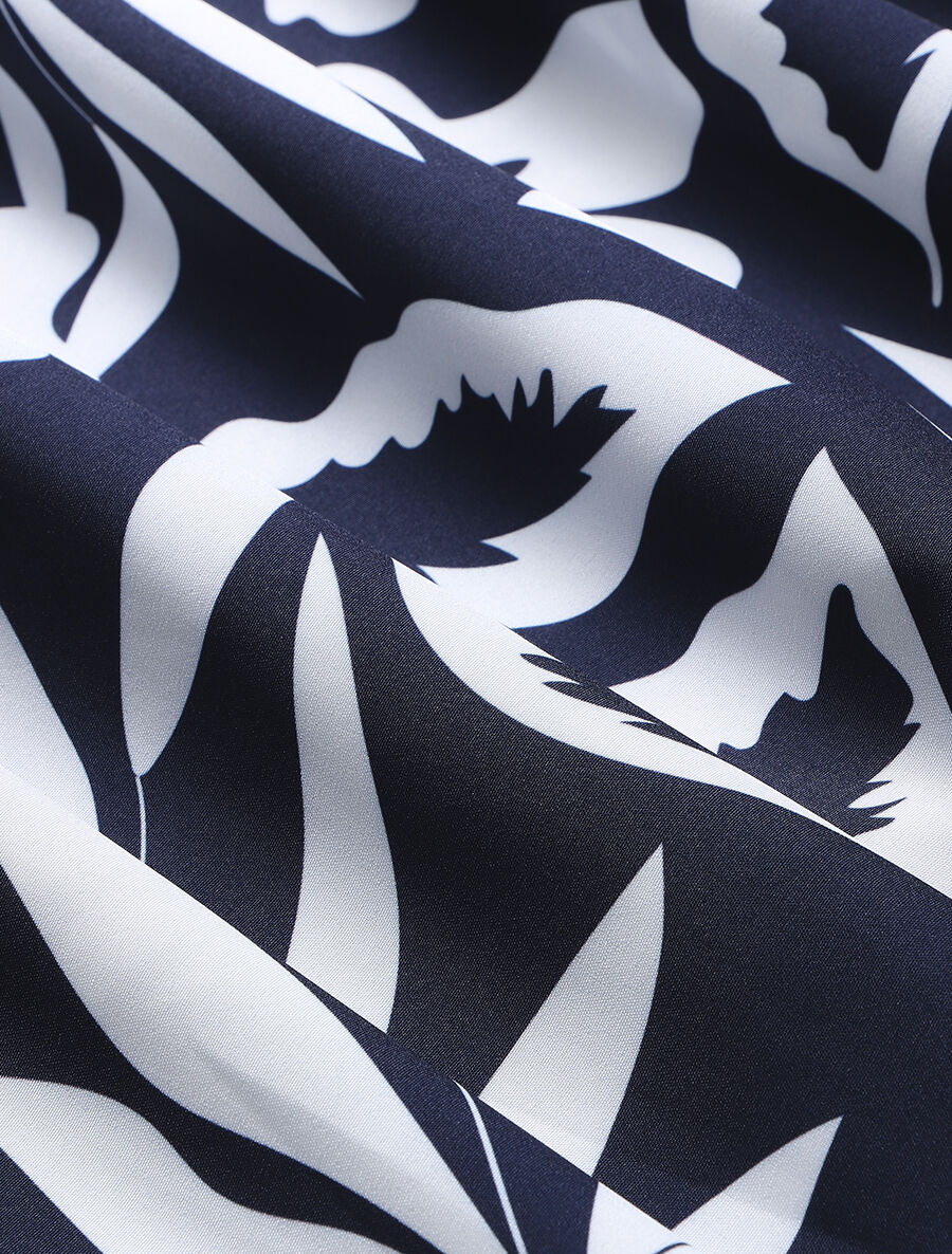 Jupe longue taille haute style corset imprimé hawaïen - Bleu nuit - 4