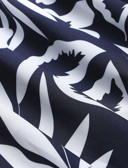 Jupe longue taille haute style corset imprimé hawaïen - Bleu nuit - 4