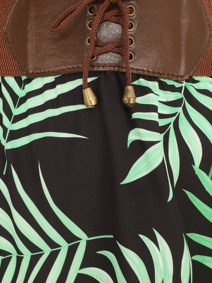 Jupe longue taille haute style corset imprimé tropical - Noir - 3