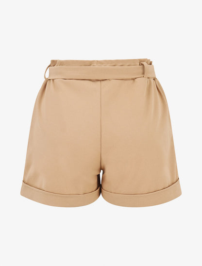 Short uni élastiqué à revers - Camel - 2