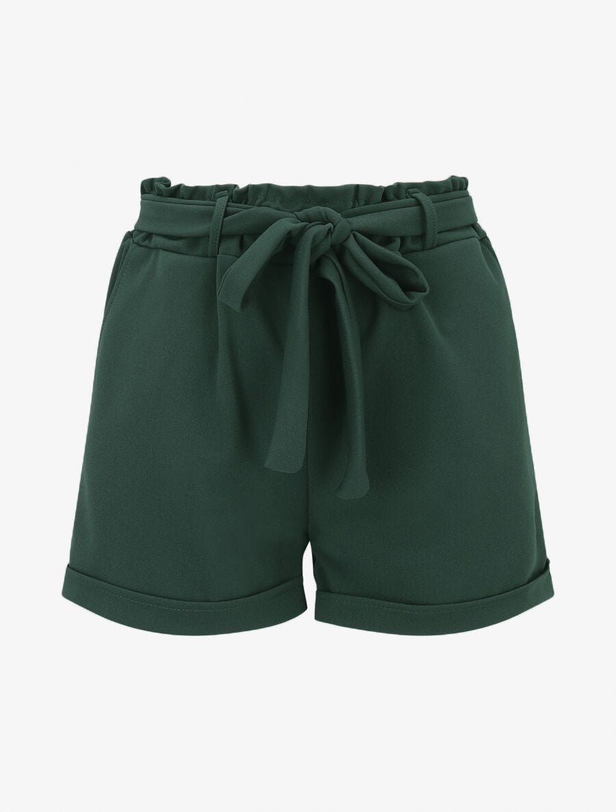 Short uni élastiqué à revers - Vert sapin - 5