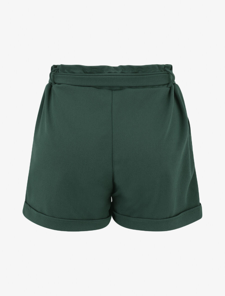 Short uni élastiqué à revers - Vert sapin - 2